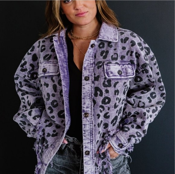 NWT BiBi Oversized Medium Women's Fringed Corduroy Animal Leopard Print Jacket - Picture 9 of 11